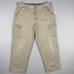 Wrangler WRG Jeans Co Mens Cargo Pants Khaki Tan 36x30 Utility Workwear Pockets